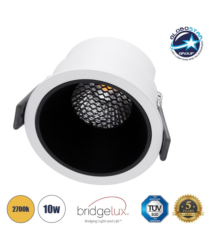 GLOBOSTAR® PLUTO-M 60253 Χωνευτό Downlight Σποτ με Honeycomb Anti Glare Reflector LED 10W 1250lm 38° AC 220-240V IP20 Θερμό Λευκό 2700K - Bridgelux COB Chip & TÜV SÜD Driver - Λευκό & Μαύρο Ματ - Μ8.4 x Π8.4 x Υ5.9cm - Q7.5cm - 5 Χρόνια Εγγύηση